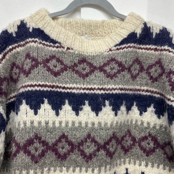 INDIAN WEAVINGS Men’s 100%Wool Chunky Knit Pullover Sweater Size Large hiking - Picture 3 of 5